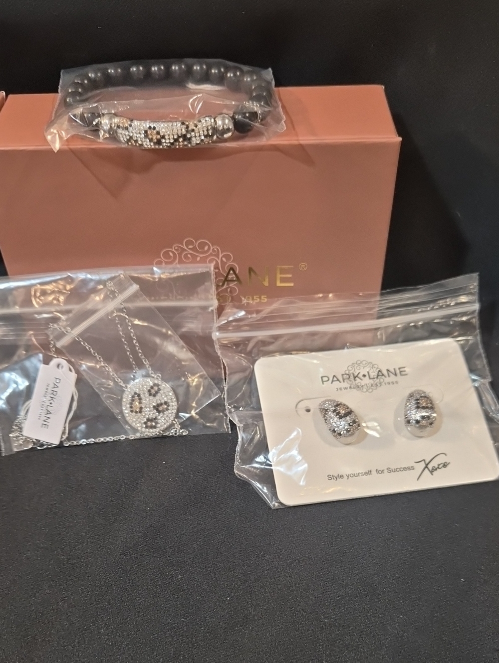 Park Lane Silver and Black Crystal Necklace, Earrings & Bracelet Set